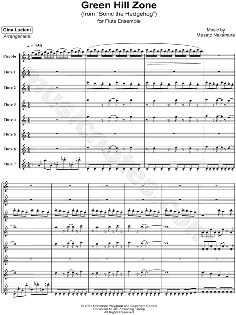 Green Hill Zone, Partitura com Notas para Flauta Doce, Violino