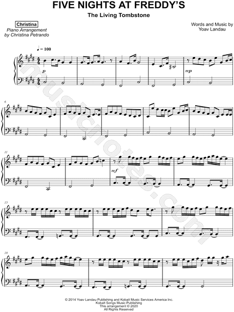 Five Nights at Freddy's 1 Song (The Living Tombstone) Organ Cover Sheet  music for Organ (Solo)