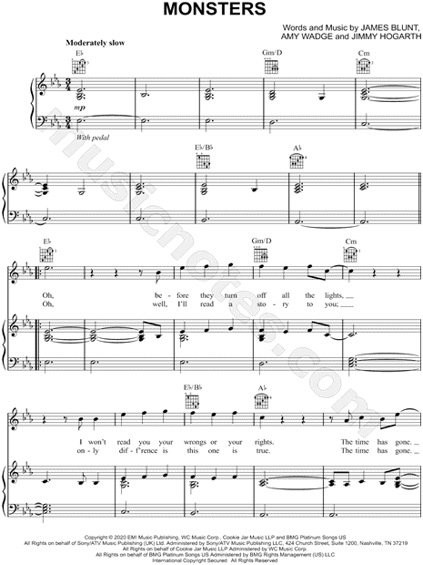 Monsters Sheet Music James Blunt - ♪