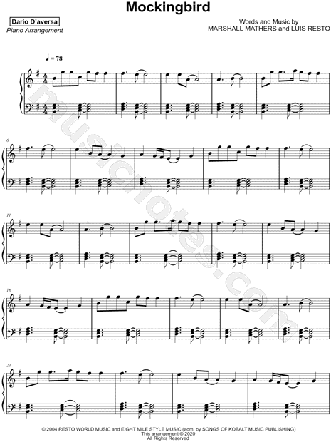 Mockingbird (Eminem) - piano solo [with lyrics] Sheet music for