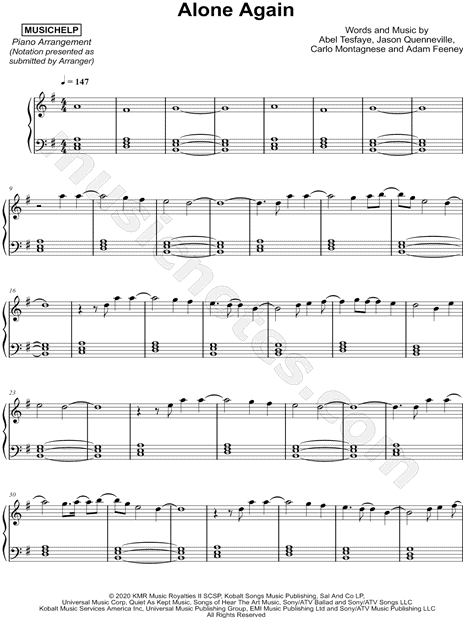 The Weeknd - Alone Again sheet music for piano download