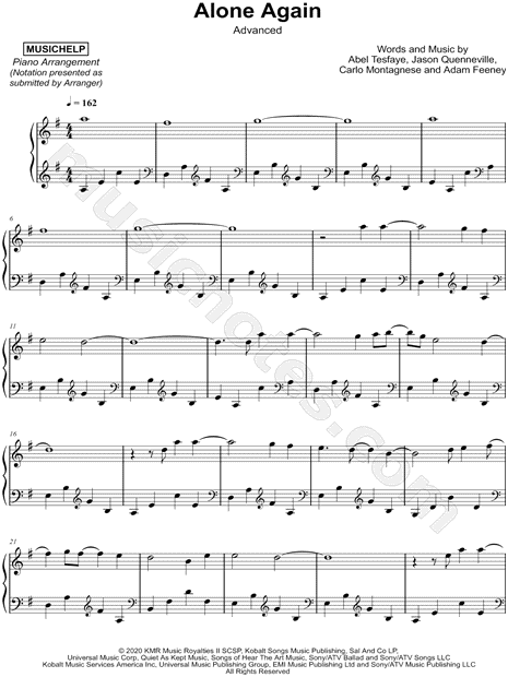 MUSICHELP Alone Again [advanced] Sheet Music (Piano Solo) in E Minor -  Download & Print - SKU: MN0209855