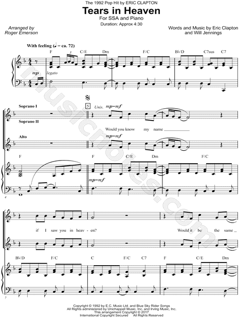 Eric Clapton Tears in Heaven Sheet Music (Trumpet Solo) in C Major -  Download & Print - SKU: MN0016812