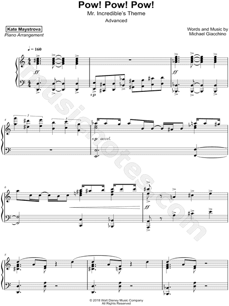 Pow! Pow! Pow! - Mr. Incredibles Theme (from Incredibles 2) Sheet Music, Michael Giacchino