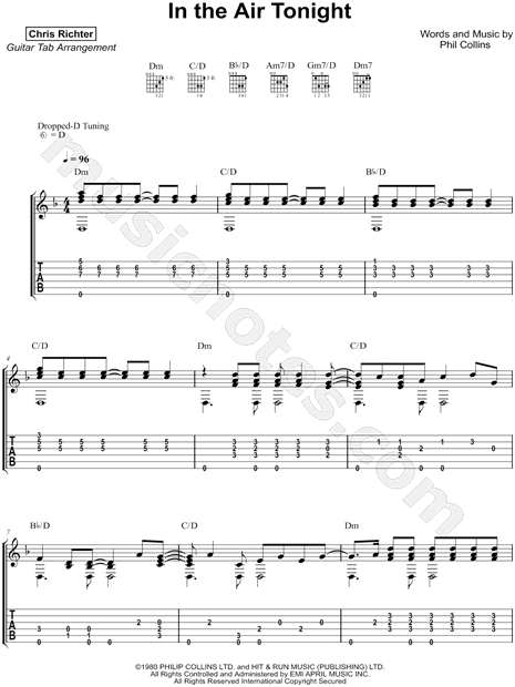 In The Air Tonight Sheet Music | Phil Collins | Guitar Chords/Lyrics