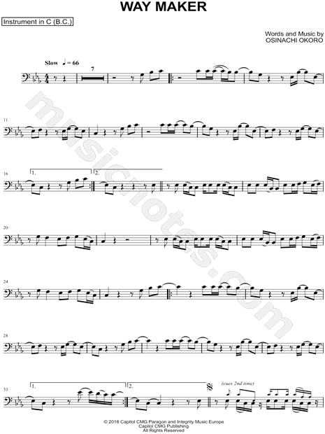 Sinach Way Maker - Bass Clef Instrument Sheet Music (Cello, Trombone,  Bassoon, Baritone Horn or Double Bass) in Eb Major - Download & Print -  SKU: MN0215472