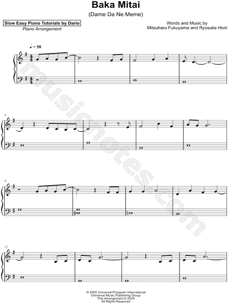 Sheet Music Boss Baka Mitai Sheet Music (Piano Solo) in Bb Major -  Download & Print - SKU: MN0216346