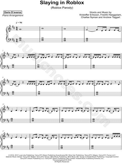 Dario D'aversa Slaying in Roblox Sheet Music (Piano Solo) in D Major -  Download & Print - SKU: MN0217514