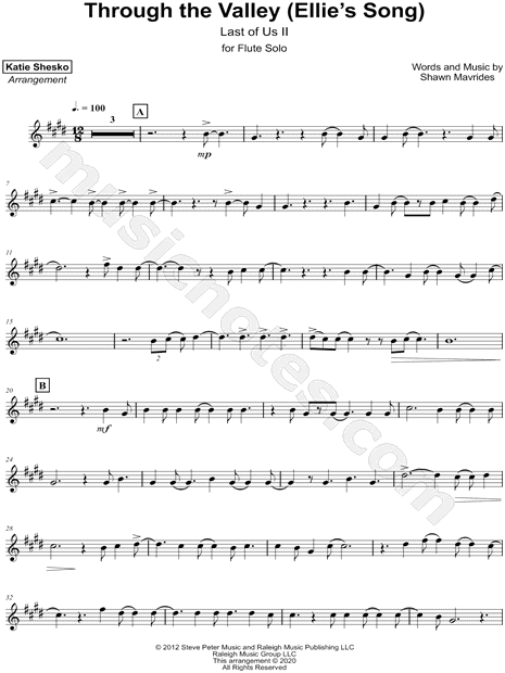 Through The Valley (Ellie's Song) - The Last Of Us Part II Lyrics and Notes  for Lyre, Violin, Recorder, Kalimba, Flute, etc.