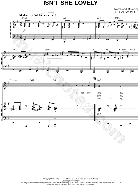 Isn't She Lovely sheet music for ukulele (PDF)