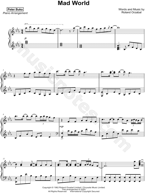 Mad World sheet music for flute solo (PDF-interactive)