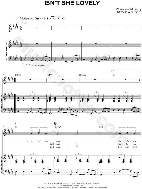 Isn't She Lovely sheet music (real book with lyrics) (PDF)