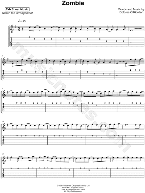 Zombie Sheet Music, The Cranberries, Easy Guitar