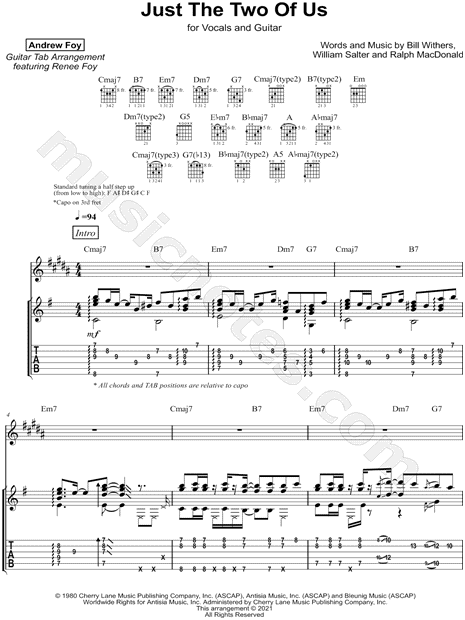 Andrew Foy Just the Two of Us Guitar Tab in B Major - Download & Print -  SKU: MN0226399