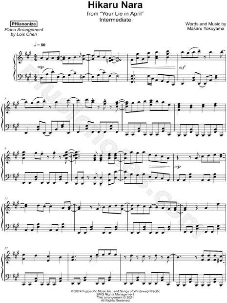 pianoMission Hikaru Nara [easy] Sheet Music (Piano Solo) in A Minor -  Download & Print - SKU: MN0249152