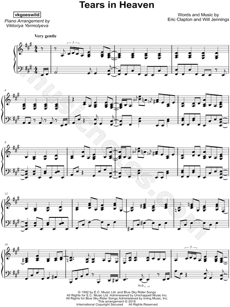 Tears In Heaven Sheet Music Eric Clapton  Tears in heaven, Sheet music,  Piano sheet music