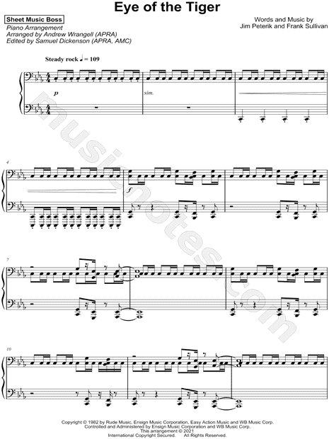 Eye of the Tiger Piano Accompaniment Sheet music for Piano (Solo) Easy