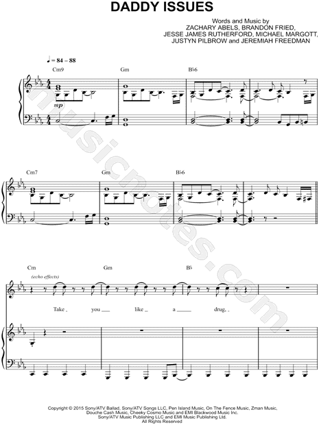 The Neighbourhood Daddy Issues Sheet Music in C Minor - Download & Print  - SKU: MN0229568