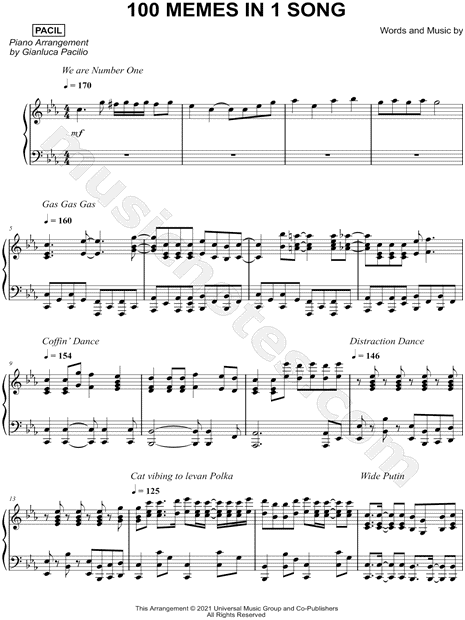 Meme Songs 01 - Musescore Sheet music for Piano (Solo)