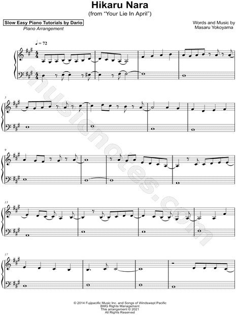 Dario D'aversa Hikaru Nara [Slow Easy Piano Tutorial] Sheet Music (Piano  Solo) in F# Minor - Download & Print - SKU: MN0230531