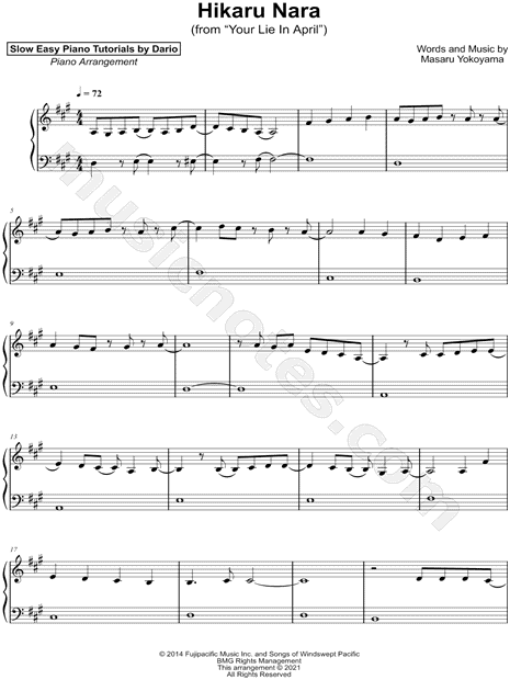 Hikaru Nara (Your Lie in April OP 1) Sheet music for Piano (Solo)