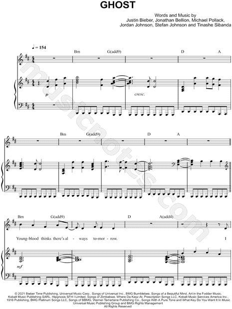 Ghost Sheet Music by Justin Bieber for Guitar