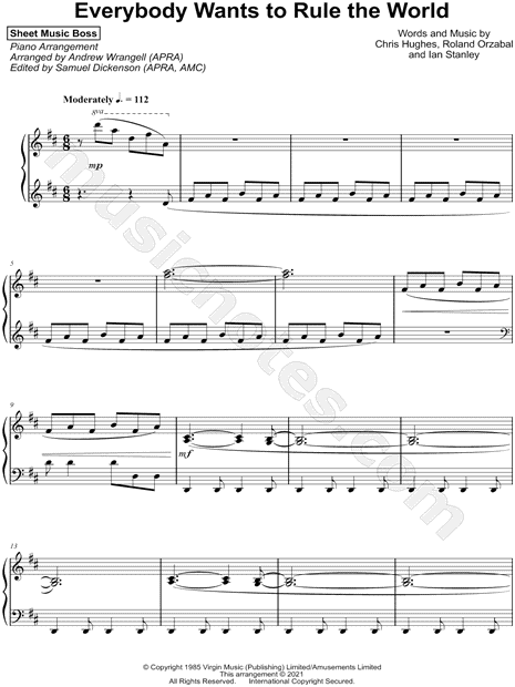 Everybody Wants To Rule The World Sheet music for Piano (Solo)