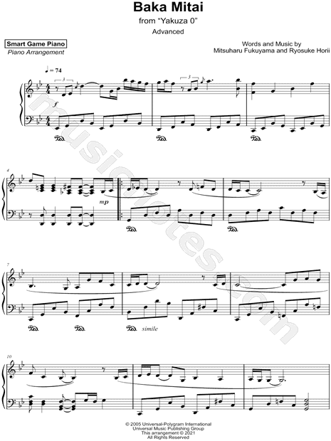 Smart Game Piano Baka Mitai [advanced] Sheet Music (Piano Solo) in Bb  Major - Download & Print - SKU: MN0231743