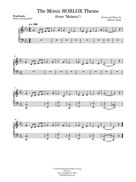 The Mimic lobby theme-Piano Vampire (unfinished) Sheet music for Piano  (Solo) Easy