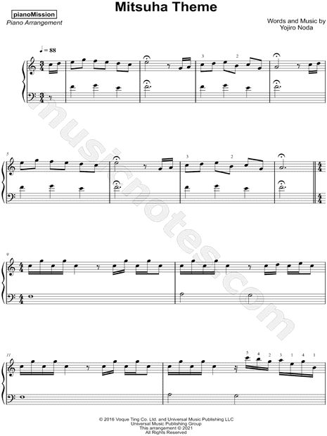 Play Mitsuha Theme (Kimi no Na wa) Music Sheet