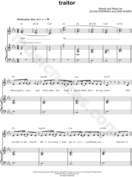 Traitor-Olivia Rodrigo- Free Piano Sheet Music & Piano Chords