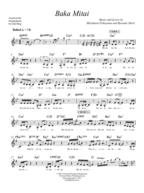 Sheet Music Boss Baka Mitai Sheet Music (Piano Solo) in Bb Major -  Download & Print - SKU: MN0216346