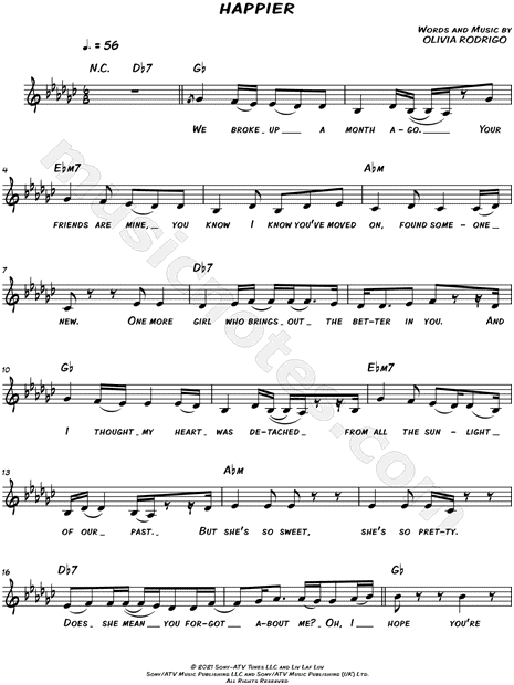 Happier Music Sheet Olivia Rodrigo