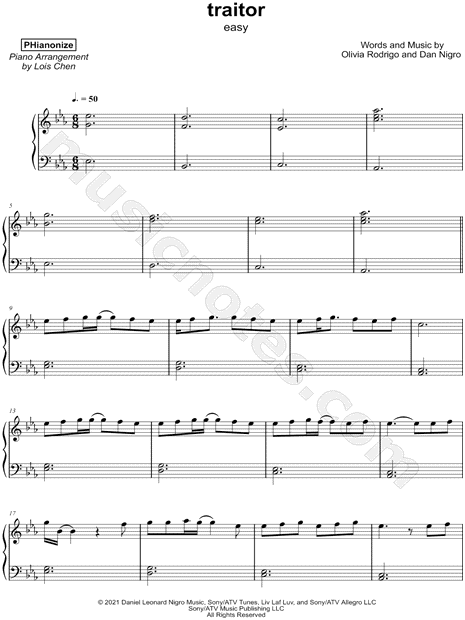 traitor (Easy Piano) - Print Sheet Music Now