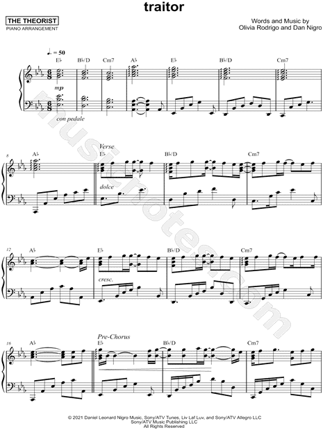 The Traitor sheet music for voice, piano or guitar (PDF)