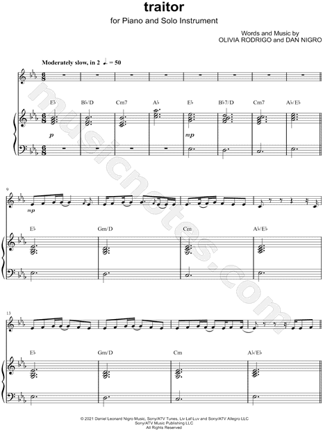 Traitor – Olivia Rodrigo Sheet music for Soprano, Alto, Vocals