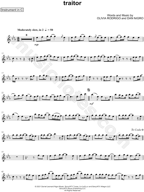 The Traitor sheet music for voice, piano or guitar (PDF)