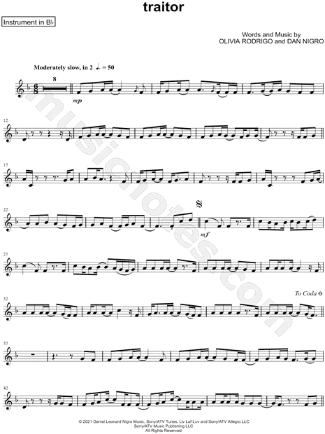 Traitor-Olivia Rodrigo- Free Piano Sheet Music & Piano Chords