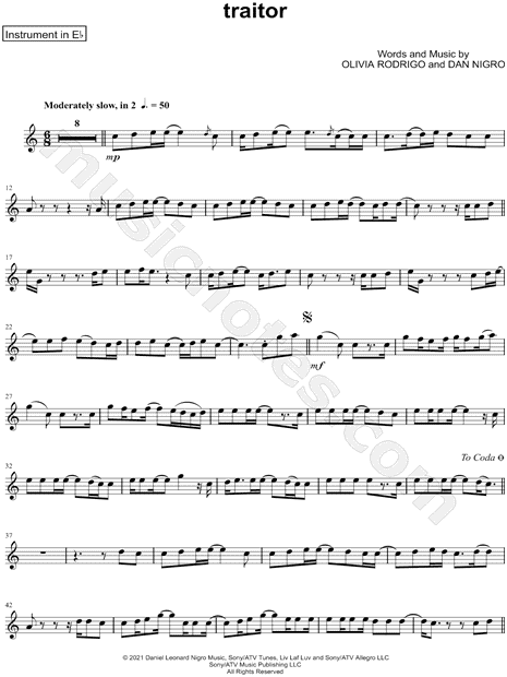 Traitor – Olivia Rodrigo Sheet music for Soprano, Alto, Vocals