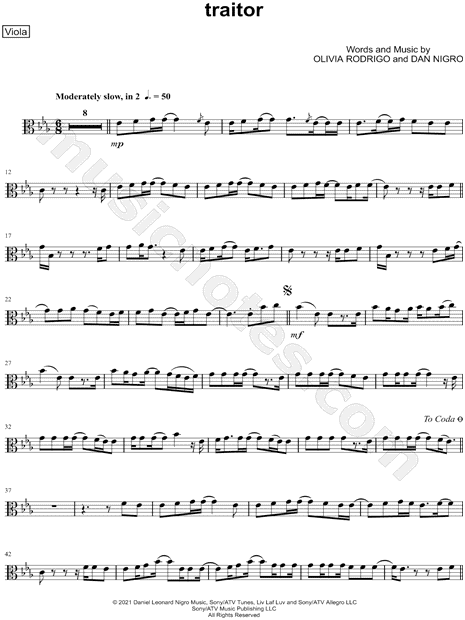 Traitor (arr. Emmy Dell'Orfano) Sheet Music, Olivia Rodrigo