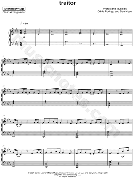 Olivia Rodrigo traitor Sheet Music (Leadsheet) in Eb Major