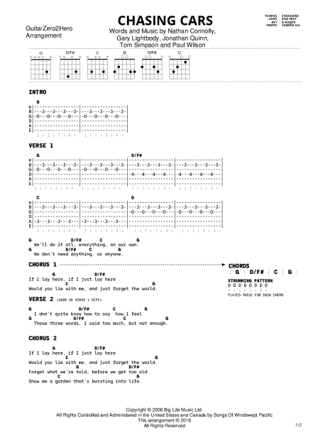 Chasing Cars - Guitar Chords/Lyrics