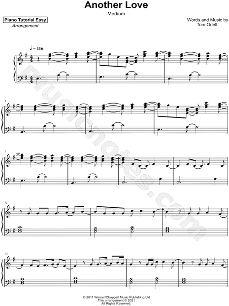 Piano Tutorial Easy Another Love Sheet Music (Piano Solo) in E