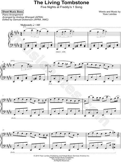 Five Nights at Freddy's 1 Song (The Living Tombstone) Organ Cover Sheet  music for Organ (Solo)