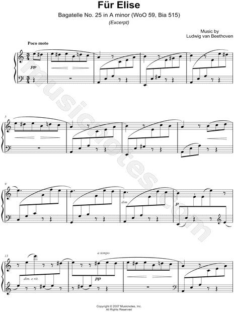 Beethoven - For Elise (1810) - Poco moto - ( Sheet Music Pdf )