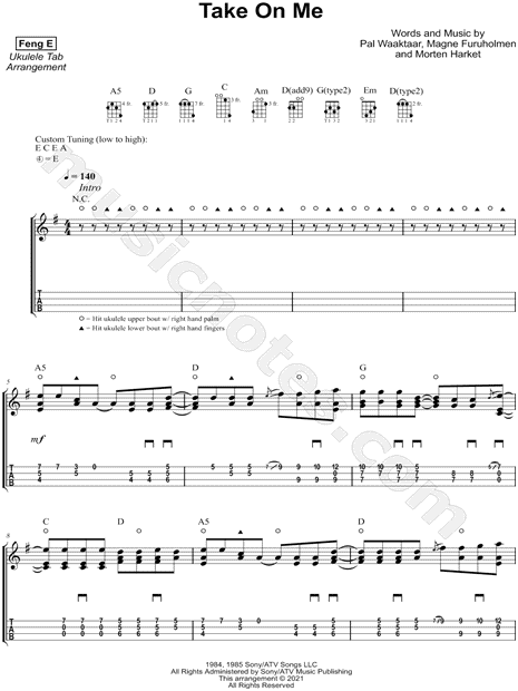 Feng E "Take Me" Ukulele Tab in G Major - & Print - SKU: MN0238362