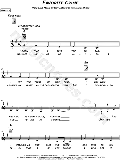 favorite crime sheet music for ukulele (PDF-interactive)