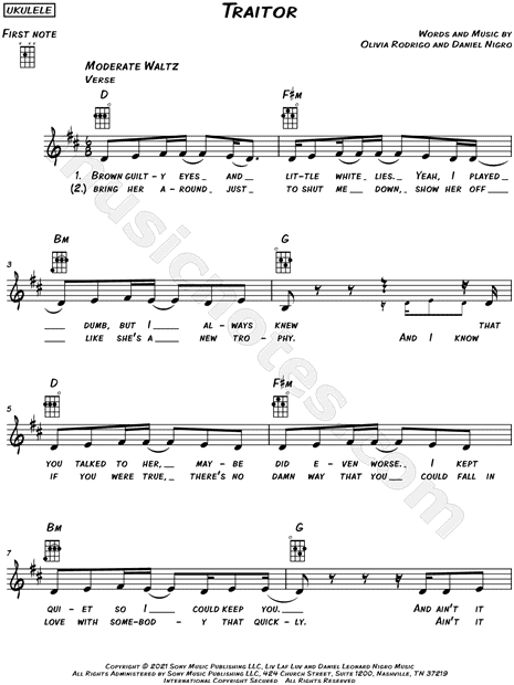 Traitor Uke tab by Olivia Rodrigo - Ukulele Tabs