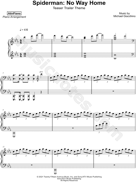 AtinPiano Spider-Man: No Way Home - Teaser Trailer Theme Sheet Music  (Piano Solo) in C Minor - Download & Print - SKU: MN0240471