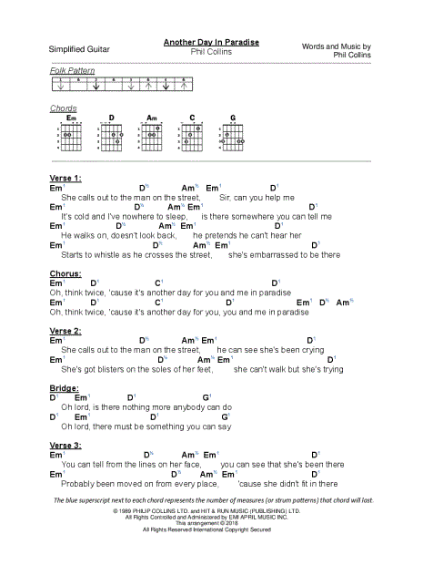 Phil Collins 'Another Day In Paradise' Sheet Music & Chords